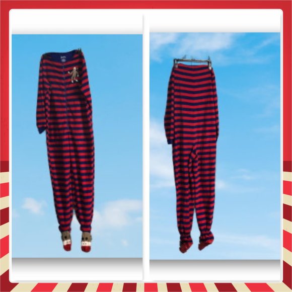 Nick & Nora Onesie footed Pajama SOCKMONKEY one piece slip on front zipper - Picture 1 of 11